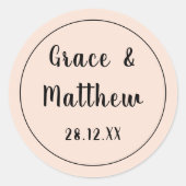 Klassieke Elegante Blush Roze Bruiloft Minimalist Ronde Sticker (Voorkant)