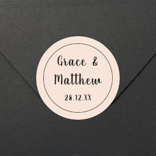 Klassieke Elegante Blush Roze Bruiloft Minimalist Ronde Sticker