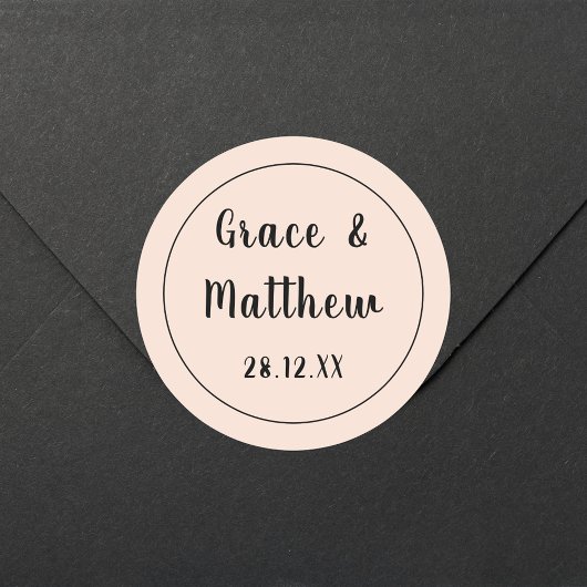 Klassieke Elegante Blush Roze Bruiloft Minimalist Ronde Sticker