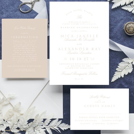 Klassieke Elegante Blush Roze Formele Bruiloft Informatiekaartje