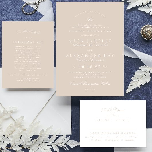 Klassieke Elegante Blush Roze Formele Bruiloft Informatiekaartje