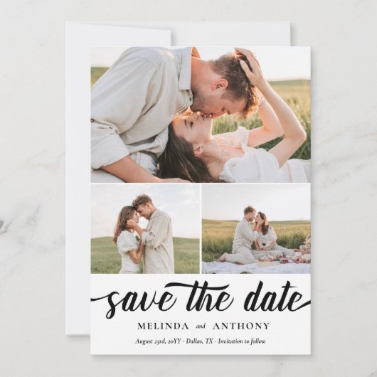 Klassieke elegante bold Script Photo Collage Save The Date (Voorkant)