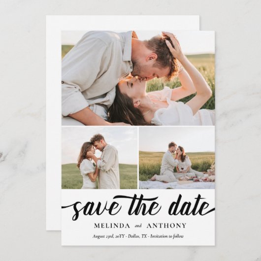 Klassieke elegante bold Script Photo Collage Save The Date (Voorkant / Achterkant)