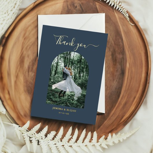 Klassieke Elegante Boog Foto Huwelijk Dank u kaart