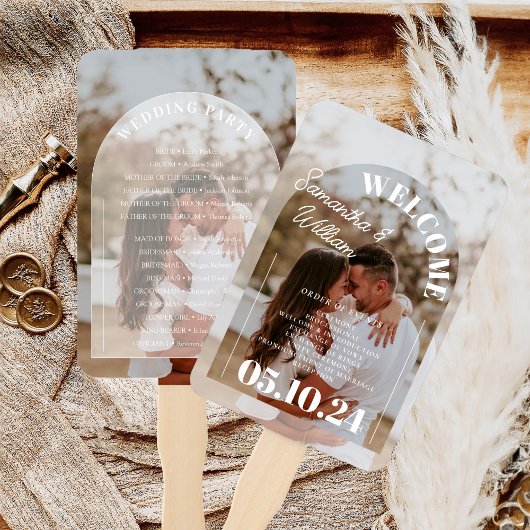 Klassieke Elegante Boog Foto Huwelijksprogramma Handwaaier