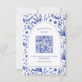 Klassieke Elegante Botanicals in Blauw QR Code RSVP Kaartje