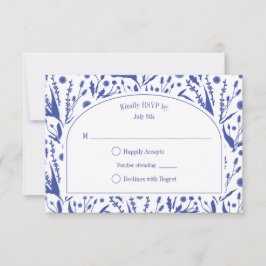 Klassieke Elegante Botanicals in Blauwe Bruiloft RSVP Kaartje