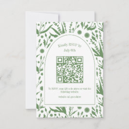 Klassieke Elegante Botanicals in Sage Green QR Cod RSVP Kaartje