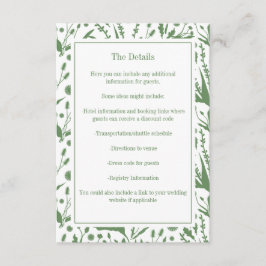 Klassieke Elegante Botanicals in Sage Groene Bruil Informatiekaartje