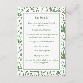 Klassieke Elegante Botanicals in Sage Groene Bruil Informatiekaartje