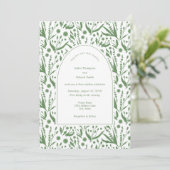Klassieke Elegante Botanicals in Sage Groene Bruil Kaart (Staand voorkant)