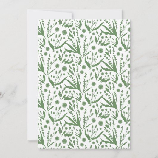 Klassieke Elegante Botanicals in Sage Groene Bruil Kaart (Achterkant)