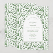 Klassieke Elegante Botanicals in Sage Groene Bruil Kaart (Voorkant / Achterkant)