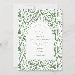 Klassieke Elegante Botanicals in Sage Groene Bruil Kaart