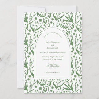 Klassieke Elegante Botanicals in Sage Groene Bruil Kaart