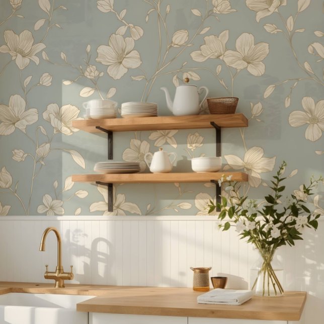 Klassieke Elegante Botanische Lijnkunst Behang (Creator heeft geüpload)