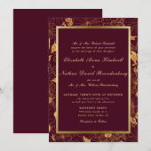 Klassieke Elegante Bourgogne en Gouden Bloemige Tr Kaart (Voorkant / Achterkant)