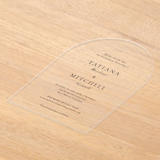 Klassieke Elegante Bruiloft Bewaar de Datum Acryl Uitnodigingen (Laagn)