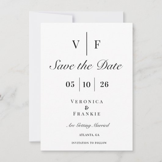 Klassieke Elegante Bruiloft Bewaar de Datum Save The Date (Voorkant)