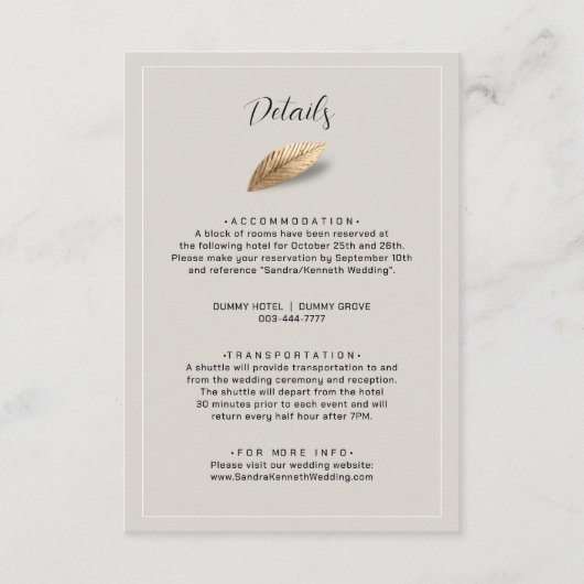 Klassieke & Elegante Bruiloft Informatiekaartje (Voorkant)