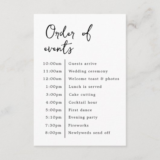 Klassieke Elegante Bruiloft Orde van Evenementen Informatiekaartje (Voorkant)