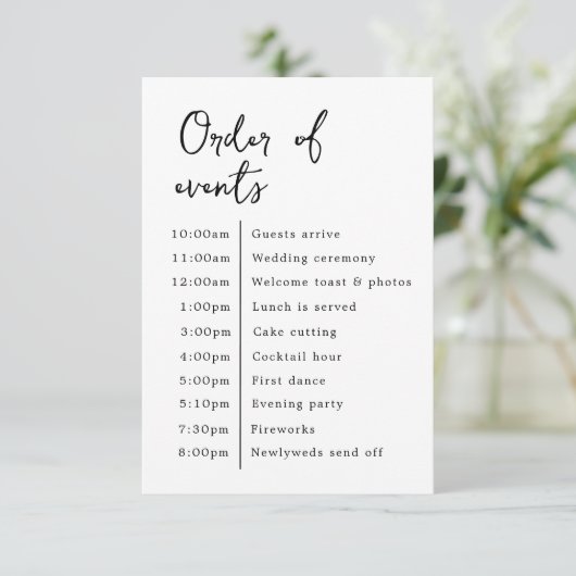 Klassieke Elegante Bruiloft Orde van Evenementen Informatiekaartje (Staand voorkant)