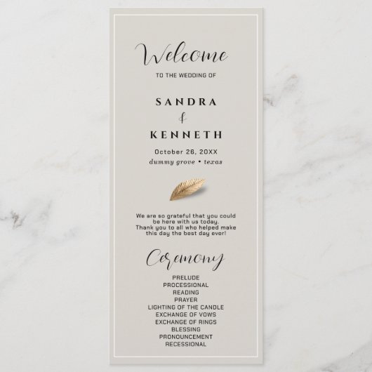 Klassieke & Elegante Bruiloft Programmakaart (Voorkant)