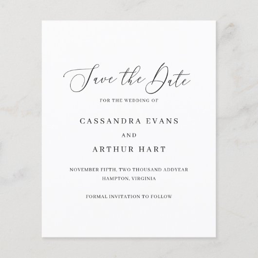 Klassieke Elegante Budget Bruiloft Save The Date (Voorkant)