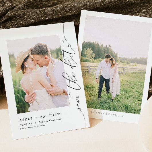 Klassieke Elegante Calligrafie Foto Save the Date Kaart