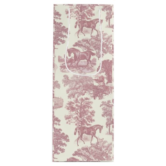 Klassieke Elegante Chic Roze Paarden Land Toile Wijn Cadeautas (Voorkant)