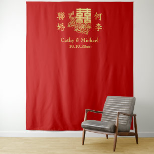 Klassieke elegante Chinese trouw bloemstuk achterg Wandkleed