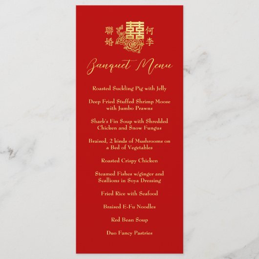 Klassieke elegante Chinese trouwbanket florrood Menu (Voorkant)
