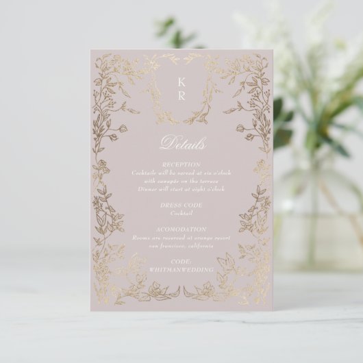 Klassieke Elegante Crest Monogram Huwelijksrecepti Informatiekaartje (Staand voorkant)