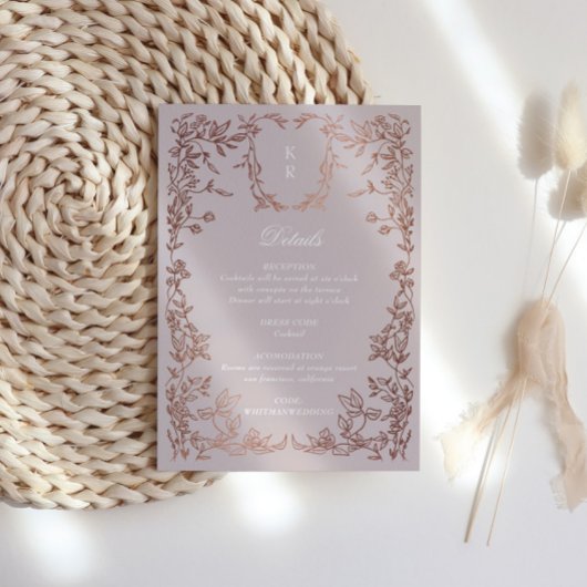 Klassieke Elegante Crest Monogram Huwelijksrecepti Informatiekaartje