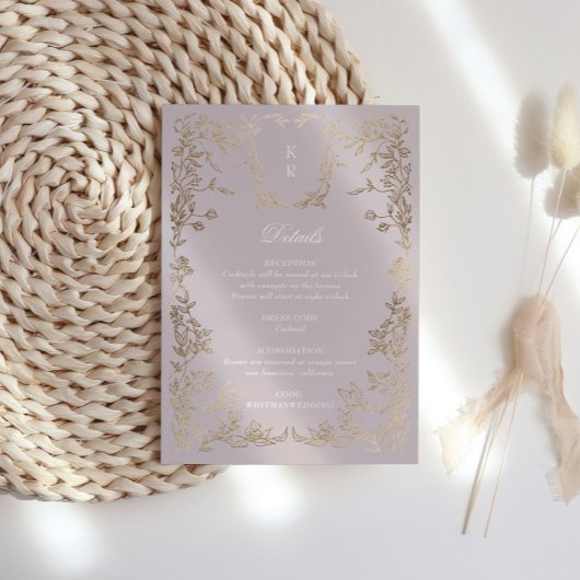 Klassieke Elegante Crest Monogram Huwelijksrecepti Informatiekaartje