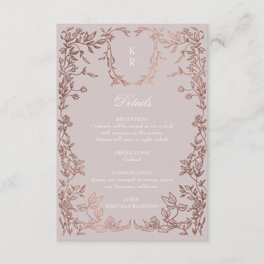 Klassieke Elegante Crest Monogram Huwelijksrecepti Informatiekaartje (Voorkant)