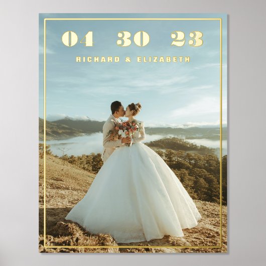 Klassieke Elegante Custom Wedding Foto Datum Namen Folie Afdrukken (Voorkant)