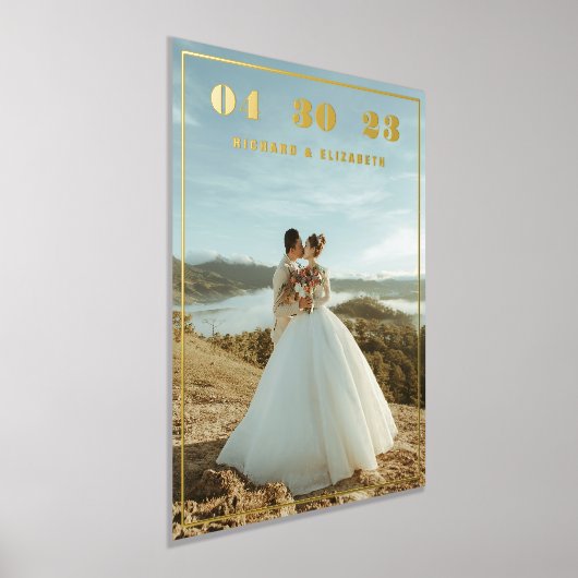 Klassieke Elegante Custom Wedding Foto Datum Namen Folie Afdrukken (Laagn)