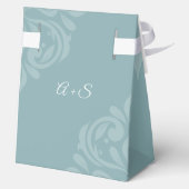 Klassieke Elegante Damask Pewter Blue Wedding Bedankdoosjes (Achterkant)