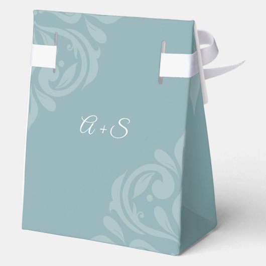 Klassieke Elegante Damask Pewter Blue Wedding Bedankdoosjes (Achterkant)