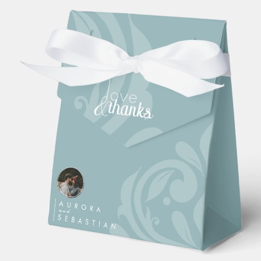 Klassieke Elegante Damask Pewter Blue Wedding Bedankdoosjes (Voorkant)