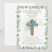 Klassieke Elegante DOOP Uitnodiging Blauwe Chrysan (Voorkant / Achterkant)