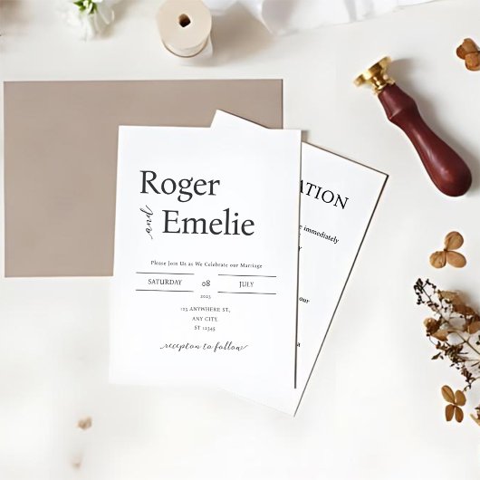 Klassieke elegante eenvoudige bruiloft kaart