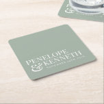 Klassieke elegante Eenvoudige douane-bruiloft Kartonnen Onderzetters<br><div class="desc">Klassieke Elegant Typography Custom Wedding Names Paper Onderzetter with White Text on a Dusty Sage Green Background</div>