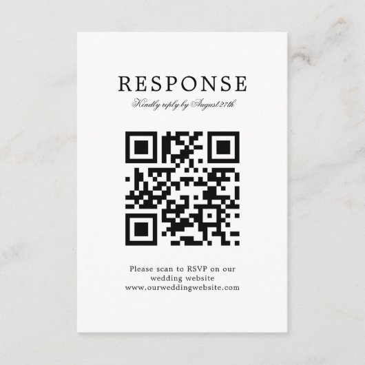 Klassieke Elegante Eenvoudige Huwelijk RSVP QR Cod Informatiekaartje (Voorkant)