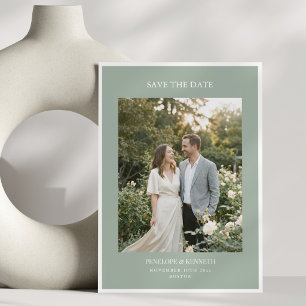 Klassieke Elegante Eenvoudige Salie Foto QR Bruilo Save The Date