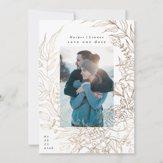 Klassieke elegante en moderne goudmakreel save the date (Voorkant)