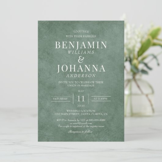 Klassieke Elegante Eucalyptus Green Wedding Kaart (Staand voorkant)