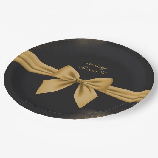 Klassieke elegante filigraan zwart gouden bruiloft papieren bordje (Gekanteld)