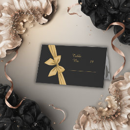 Klassieke elegante filigraan zwart gouden bruiloft plaatskaartje